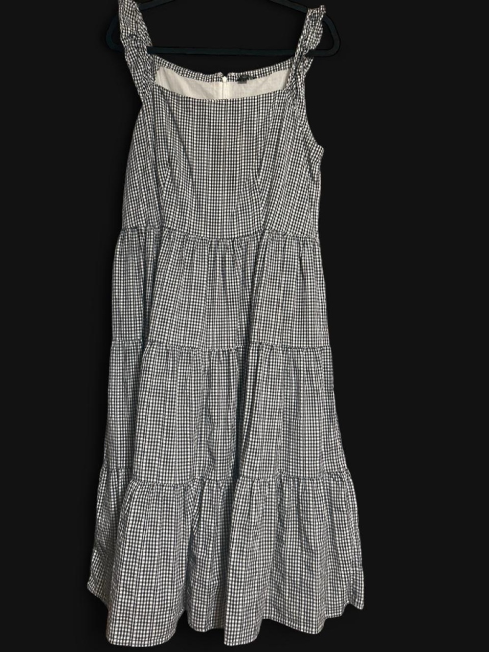 Ann Taylor Gingham Tiered Midi Dress 12 Black White Cottagecore Ruffle Romantic